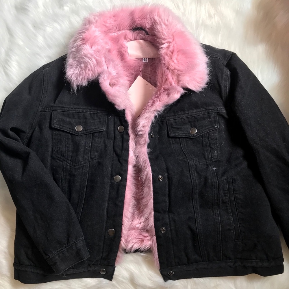 NWT Missguided x Barbie denim jacket with fur